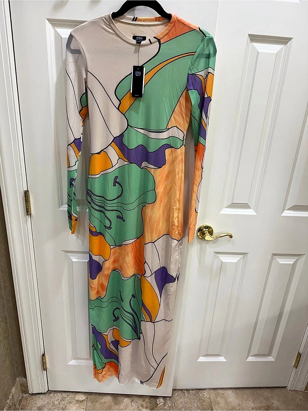AFRM Didi Maxi Dress Green & Orange Medium